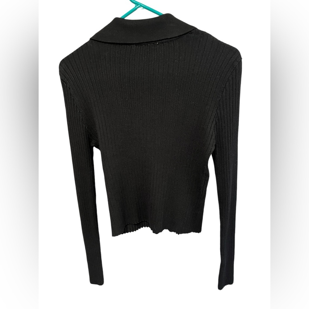 No Boundaries Ribbed Collared Long Sleeve Sweater w/Reversible Zipper - Large - Picture 5 of 6